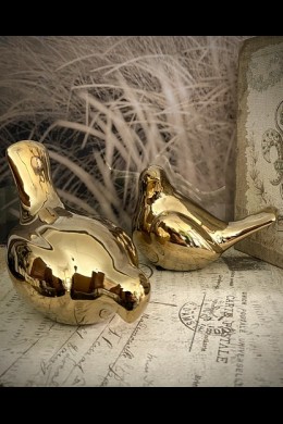 OUT OF STOCK SET OF 2 GOLD CERAMIC BIRDS [901387]